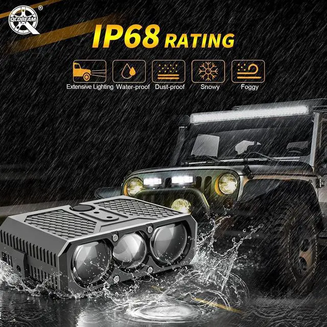 Alt view image 2 of 7 - Three LED Grille Running Lights Projector Fog Lights with High and Low Beams, IP68 Waterproof, Suitable for Cars, Trucks, Off-Road SUVs, Pickups, Motorcycles