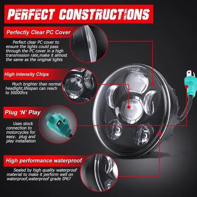 Alt view image 2 of 7 - 5.75 Inch 6-Lens Multi-Projector LED Motorcycle Headlight, Black Round Headlamp Compatible with Harley Davidson Sportster 883 1200 Dyna Wide Glide Low Rider Softail,DOT Certified