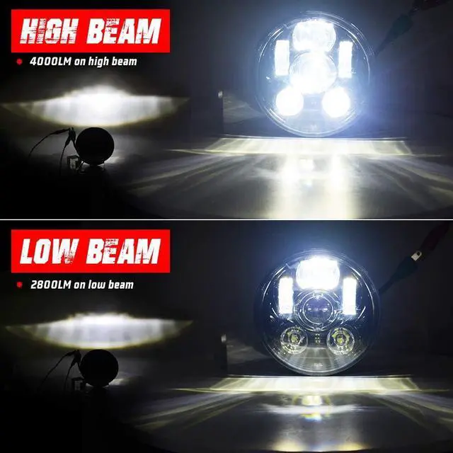 Alt view image 3 of 7 - 5.75 Inch 6-Lens Multi-Projector LED Motorcycle Headlight, Black Round Headlamp Compatible with Harley Davidson Sportster 883 1200 Dyna Wide Glide Low Rider Softail,DOT Certified