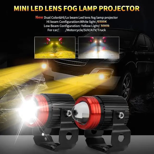 Alt view image 4 of 7 - Motorcycle Led Fog Lights 3000K Amber Yellow 6500K White Driving Light 24W 3000LM IP65 High Low Beam Avoiding Blinding Driver Spot Light DRL for Jeep Car SUV Truck ATV (Mini Fog-24W-M)