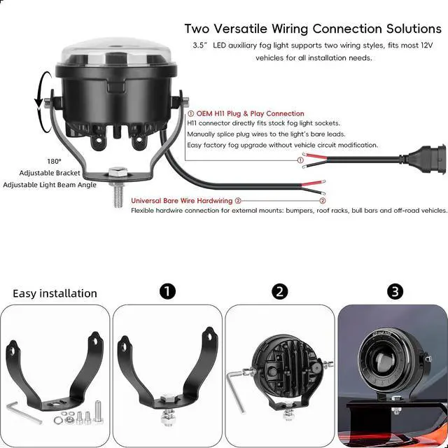 Alt view image 5 of 7 - 3.5 Inch Round LED Fog Lights, Anti-Glare Off Road LED Pod Lights | 12V 24V, Auxiliary LED Driving Lights, Waterproof, Aluminum, Projector Lens for Offroad, Motorcycle, Trucks, Golf Cart, ATV