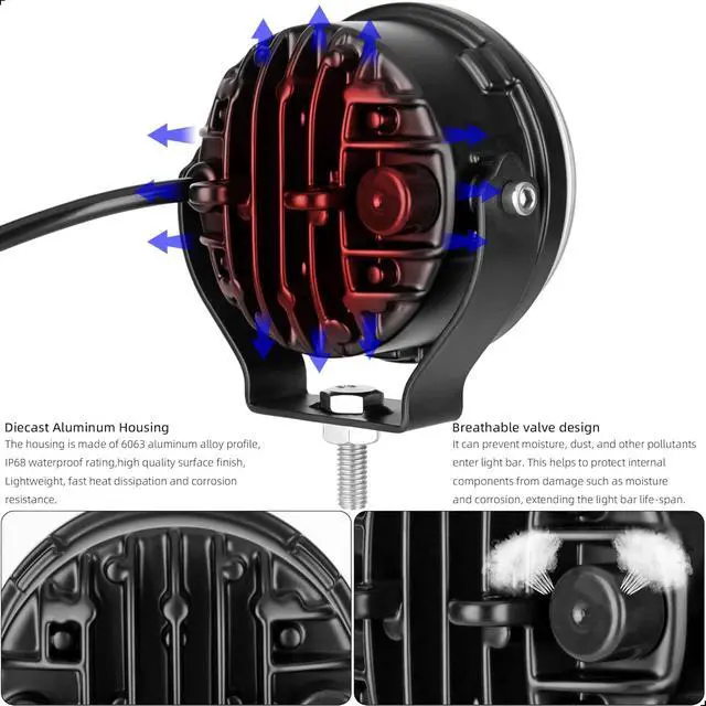 Alt view image 4 of 7 - 3.5 Inch Round LED Fog Lights, Anti-Glare Off Road LED Pod Lights | 12V 24V, Auxiliary LED Driving Lights, Waterproof, Aluminum, Projector Lens for Offroad, Motorcycle, Trucks, Golf Cart, ATV