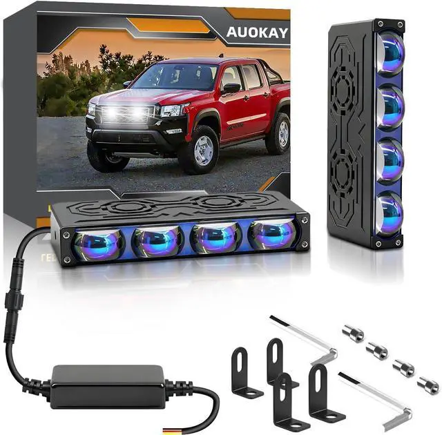 Main image of 2PCS Grill Driving Lights,Mini Projector Super Bright Hi-Lo Beam White/Yellow Fog Lights with Blue Lens,Waterproof for Offroad/Motorcycle/UTV/ATV