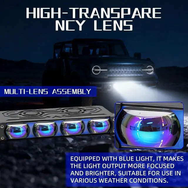 Alt view image 3 of 7 - 2PCS Grill Driving Lights,Mini Projector Super Bright Hi-Lo Beam White/Yellow Fog Lights with Blue Lens,Waterproof for Offroad/Motorcycle/UTV/ATV