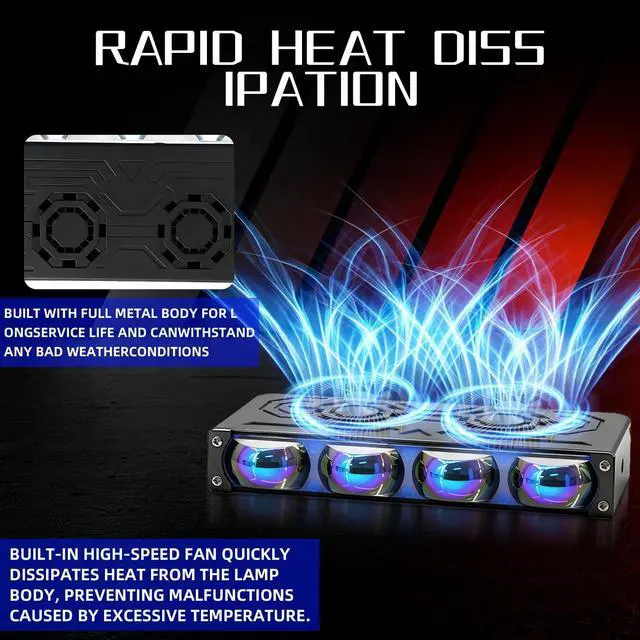 Alt view image 6 of 7 - 2PCS Grill Driving Lights,Mini Projector Super Bright Hi-Lo Beam White/Yellow Fog Lights with Blue Lens,Waterproof for Offroad/Motorcycle/UTV/ATV