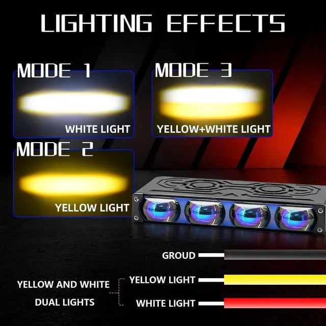 Alt view image 5 of 7 - 2PCS Grill Driving Lights,Mini Projector Super Bright Hi-Lo Beam White/Yellow Fog Lights with Blue Lens,Waterproof for Offroad/Motorcycle/UTV/ATV