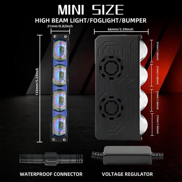 Alt view image 7 of 7 - 2PCS Grill Driving Lights,Mini Projector Super Bright Hi-Lo Beam White/Yellow Fog Lights with Blue Lens,Waterproof for Offroad/Motorcycle/UTV/ATV