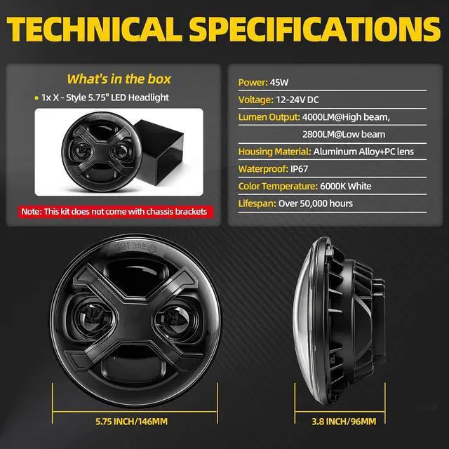 Alt view image 6 of 7 - 5.75 5-3/4 LED Headlight, White X-Style DRL Motorcycle Projector Headlamp Fits Harley Sportster Iron 883, Dyna Street Bob, Indian Scout Bobber - Super Bright High Low Beam Upgrade, Plug & Play