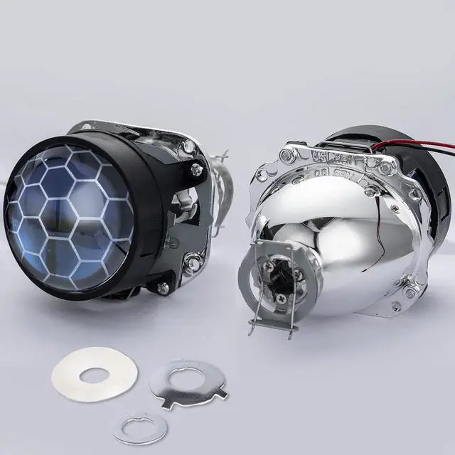 Alt view image 4 of 6 - 2.5 Inch Honeycomb Bixenon Projector Lens with Sliver Chrome Shrouds,High/Low Beam Function Mini H1 Fit for H1 H4 H7 Car Motorcycle Retrofit