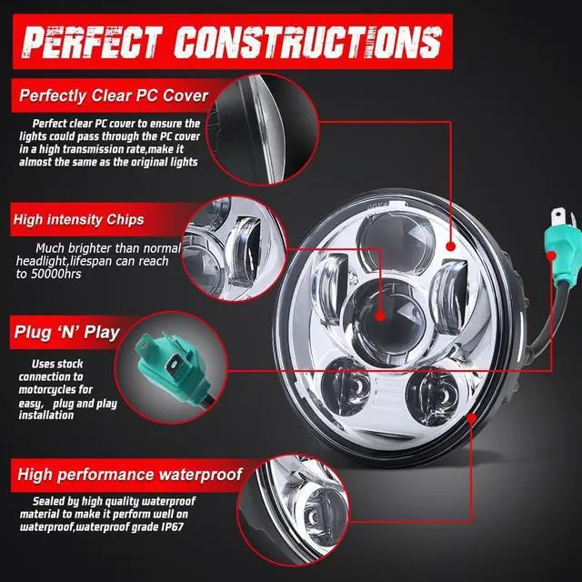 Alt view image 2 of 7 - 5.75 Inch 6-Lens Multi-Projector LED Motorcycle Headlight, Chrome Round Headlamp Compatible with Harley Davidson Sportster 883 1200 Dyna Wide Glide Low Rider Softail,DOT Certified