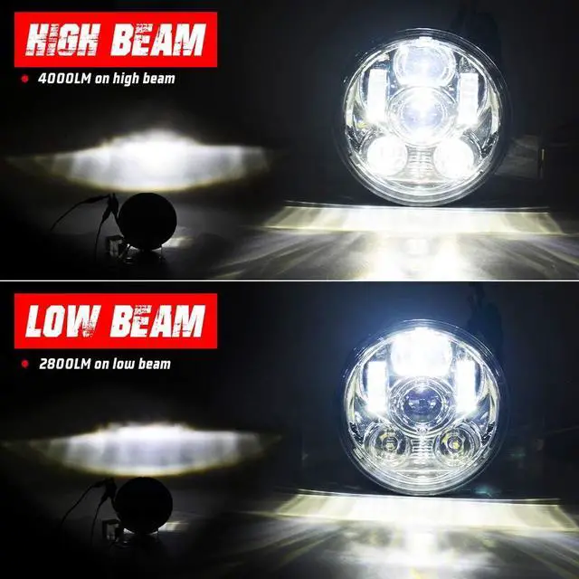 Alt view image 3 of 7 - 5.75 Inch 6-Lens Multi-Projector LED Motorcycle Headlight, Chrome Round Headlamp Compatible with Harley Davidson Sportster 883 1200 Dyna Wide Glide Low Rider Softail,DOT Certified