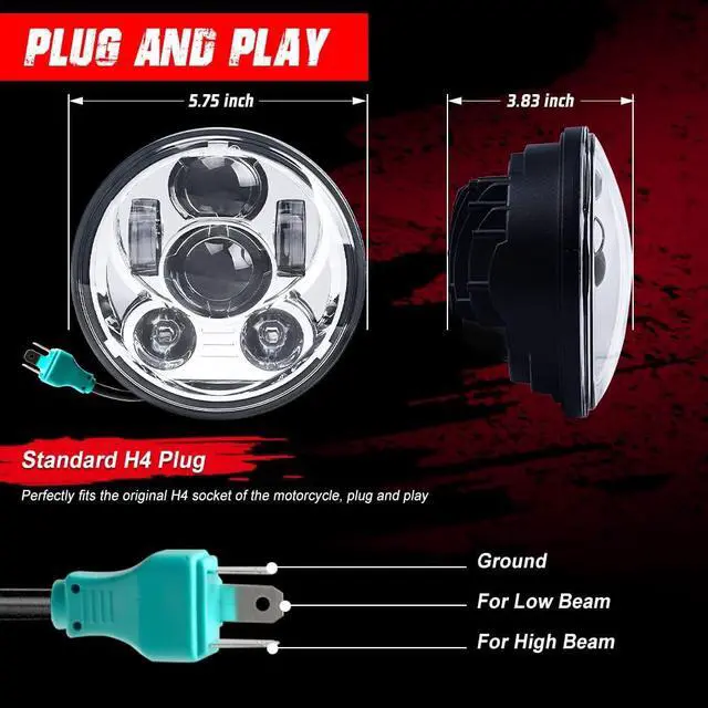 Alt view image 4 of 7 - 5.75 Inch 6-Lens Multi-Projector LED Motorcycle Headlight, Chrome Round Headlamp Compatible with Harley Davidson Sportster 883 1200 Dyna Wide Glide Low Rider Softail,DOT Certified