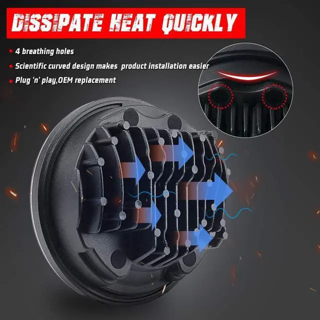 Alt view image 6 of 7 - 5.75 Inch 6-Lens Multi-Projector LED Motorcycle Headlight, Chrome Round Headlamp Compatible with Harley Davidson Sportster 883 1200 Dyna Wide Glide Low Rider Softail,DOT Certified