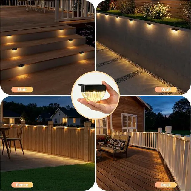 Alt view image 2 of 7 - 24 Pack Solar Deck Lights Outdoor, Warm White LED Solar Step Lights for Outside, Waterproof Fence Light for Patio, Deck, Stairs, Yard, Pool and Porch (Black)