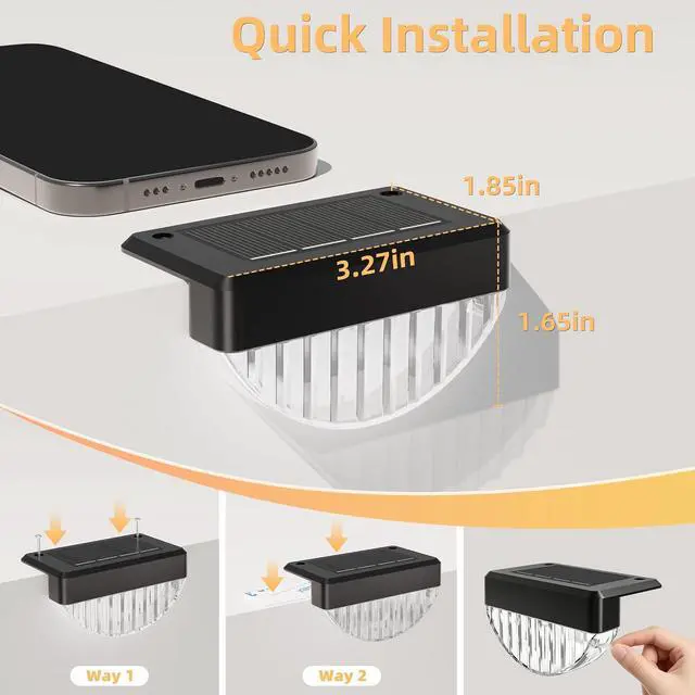 Alt view image 3 of 7 - 24 Pack Solar Deck Lights Outdoor, Warm White LED Solar Step Lights for Outside, Waterproof Fence Light for Patio, Deck, Stairs, Yard, Pool and Porch (Black)