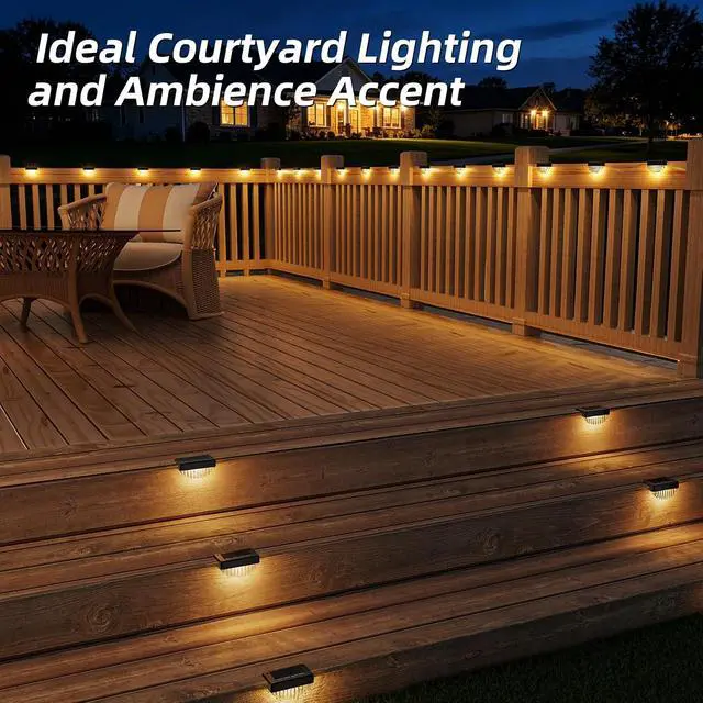 Alt view image 6 of 7 - 24 Pack Solar Deck Lights Outdoor, Warm White LED Solar Step Lights for Outside, Waterproof Fence Light for Patio, Deck, Stairs, Yard, Pool and Porch (Black)