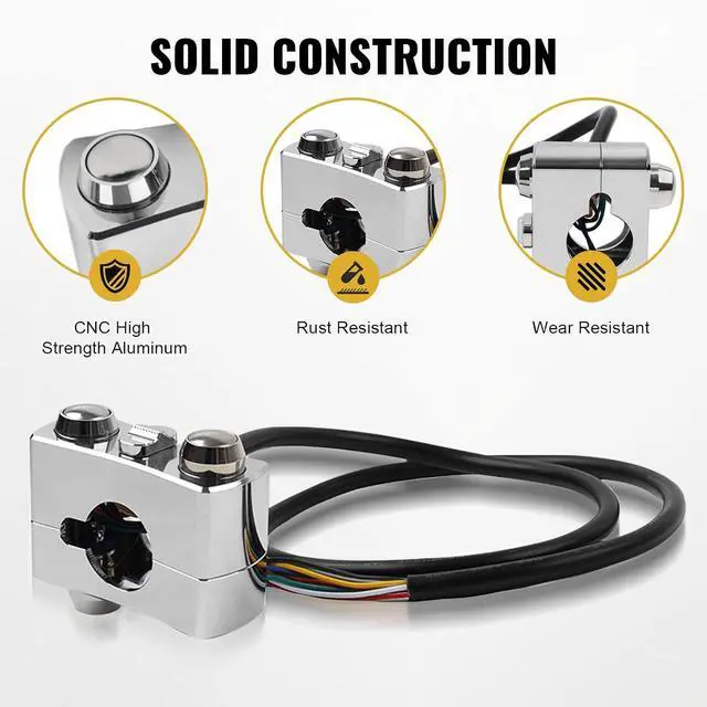 Alt view image 2 of 7 - Bacar 1" Handlebar Switch Control for Harley Cruiser for Rebel for Vulcan | Motorcycle Handlebar Retro Push Button Turn Signal Switch Chrome CNC for Harley Heritage 1987-2024 for Sportster Dyna