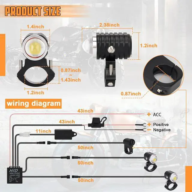 Alt view image 6 of 7 - 2PCS Motorcycle Fog Light,Amber White Super Bright LED Driving Light with Strobe Light,4 Modes 70W Waterproof LED Spotlight with Switch for 12V Motorcycle Truck Car-2 Year Warranty