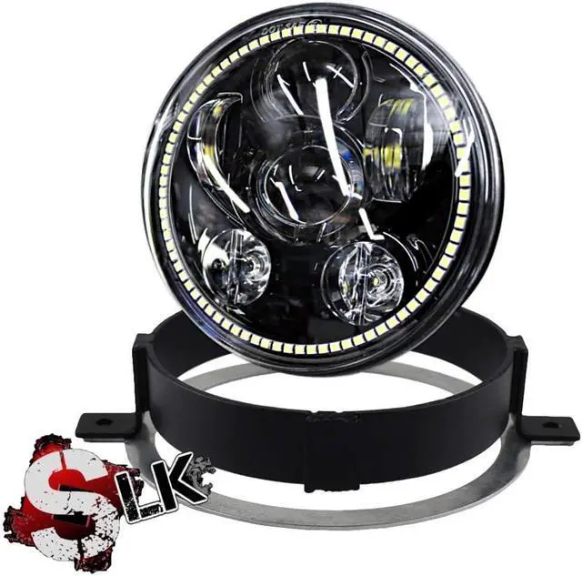 Alt view image 2 of 3 - us Customs VTX 5.75 inch Chrome Round LED Projector Daymaker Headlight with Bracket and Hardware Plug and Play Motorcycle Headlight Compatible with Honda VTX 1300, VTX 1800 (Black/White Halo)