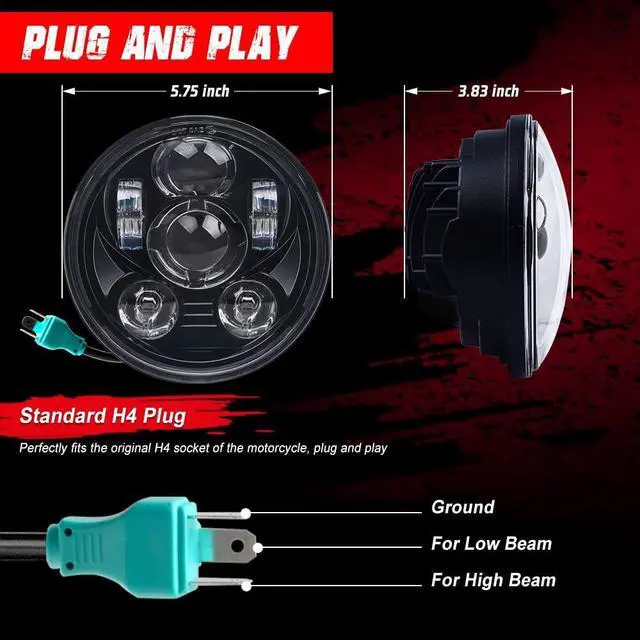 Alt view image 4 of 7 - 5.75 Inch 6-Lens Multi-Projector LED Motorcycle Headlight, Black Round Headlamp Compatible with Harley Davidson Sportster 883 1200 Dyna Wide Glide Low Rider Softail,DOT Certified