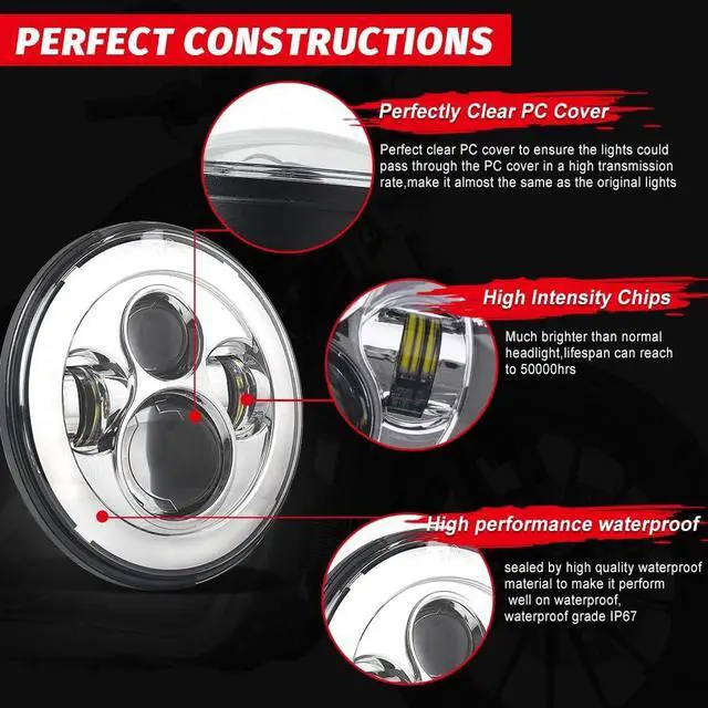 Alt view image 2 of 6 - 7 Inch Classic 4-Projector LED Motorcycle Headlight, Chrome Round Headlamp Compatible with Harley Davidson Street Glide Road King Electra Glide Ultra Limited Fat Boy Heritage Softail