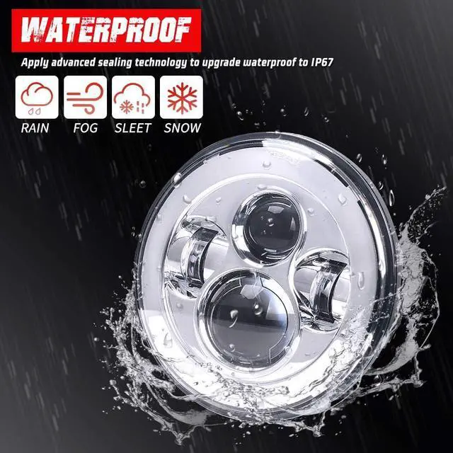 Alt view image 5 of 6 - 7 Inch Classic 4-Projector LED Motorcycle Headlight, Chrome Round Headlamp Compatible with Harley Davidson Street Glide Road King Electra Glide Ultra Limited Fat Boy Heritage Softail
