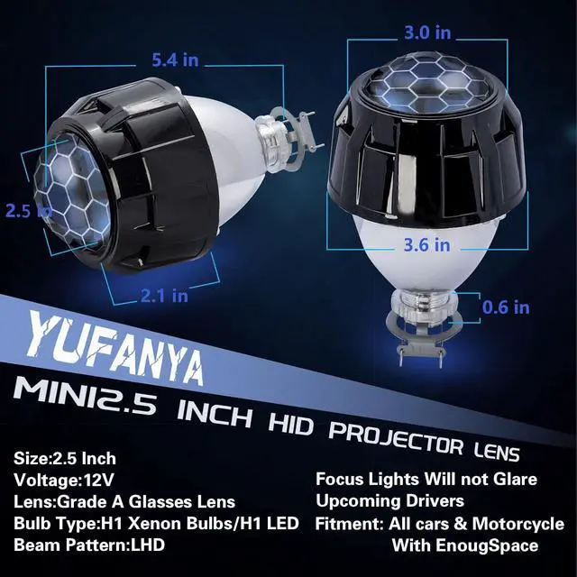 Alt view image 3 of 6 - 2.5 Inch Honeycomb Bixenon Projector Lens with Black Shrouds Fit for H1 H4 H7 Car Motorcycle Retrofit