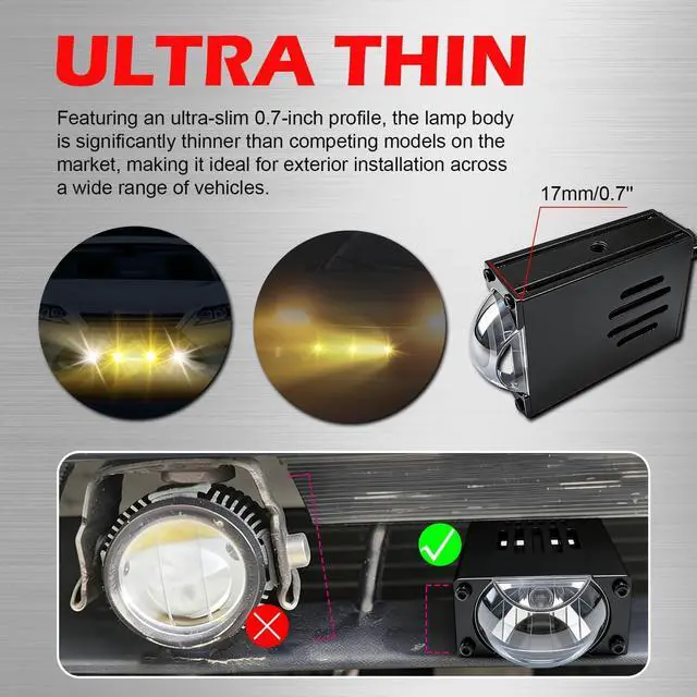 Alt view image 3 of 7 - Super Bright LED Grille Projector Lights Kit White/Yellow Dual Color 16000LM 160W with Cooling Fan Fog Lights Hi-Lo Beam for Car Truck SUV ATV UTV Motorcycle 12V/24V