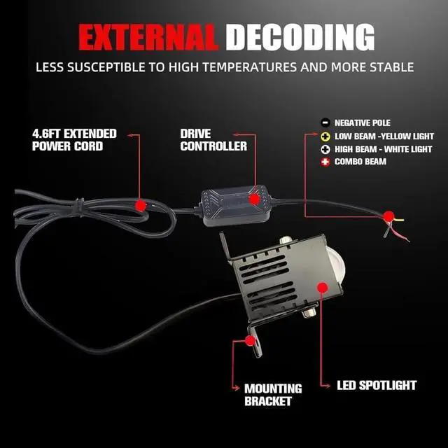Alt view image 6 of 7 - Super Bright LED Grille Projector Lights Kit White/Yellow Dual Color 16000LM 160W with Cooling Fan Fog Lights Hi-Lo Beam for Car Truck SUV ATV UTV Motorcycle 12V/24V