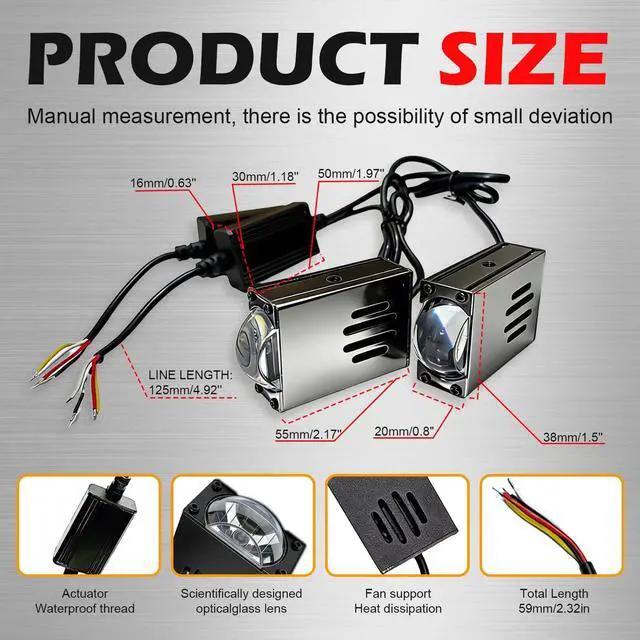 Alt view image 7 of 7 - Super Bright LED Grille Projector Lights Kit White/Yellow Dual Color 16000LM 160W with Cooling Fan Fog Lights Hi-Lo Beam for Car Truck SUV ATV UTV Motorcycle 12V/24V