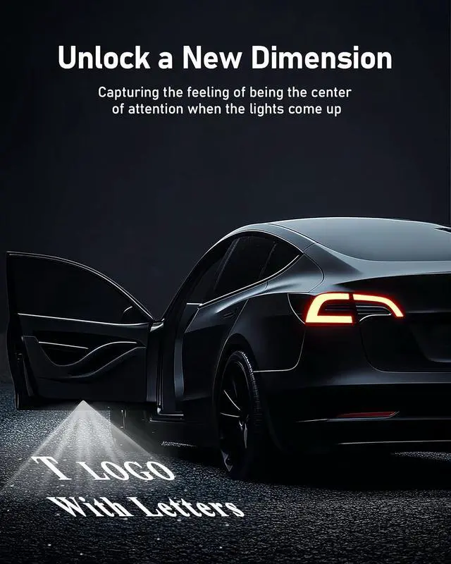 Alt view image 4 of 7 - Car Door Lights Logo Projector, Tesla Accessories for Model Y 3 X S | 4K HD Puddle Lights Compatible with Model Y Juniper Model 3 Highland S X, Ultra-Bright No Fade 3D Laser Welcome Light(4 Pack)