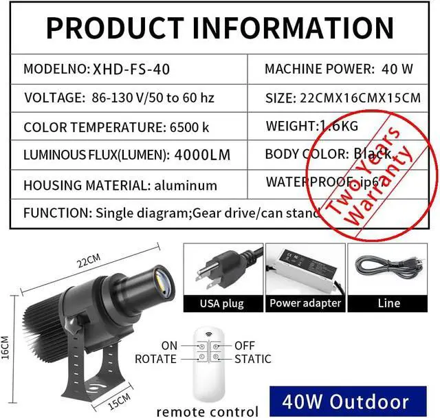 Alt view image 2 of 7 - 40W Custom GOBO P Led Logo Lights Image for Store Business Outdoor and Indoor I Waterproof with Remote Control (40, Watts)