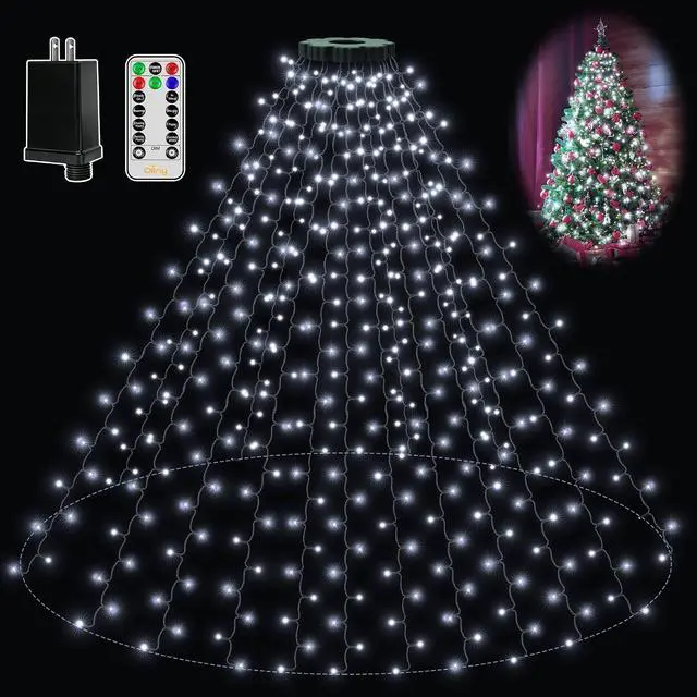 Main image of Christmas Tree Lights 8.2ft*16 Strings with Ring, 8 Lighting Modes 3 Timers Dimmable Christmas Lights Indoor/Outdoor with Remote, Waterproof for Xmas Decor (Cool White)