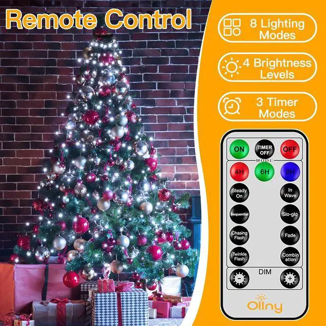 Alt view image 3 of 7 - Christmas Tree Lights 8.2ft*16 Strings with Ring, 8 Lighting Modes 3 Timers Dimmable Christmas Lights Indoor/Outdoor with Remote, Waterproof for Xmas Decor (Cool White)