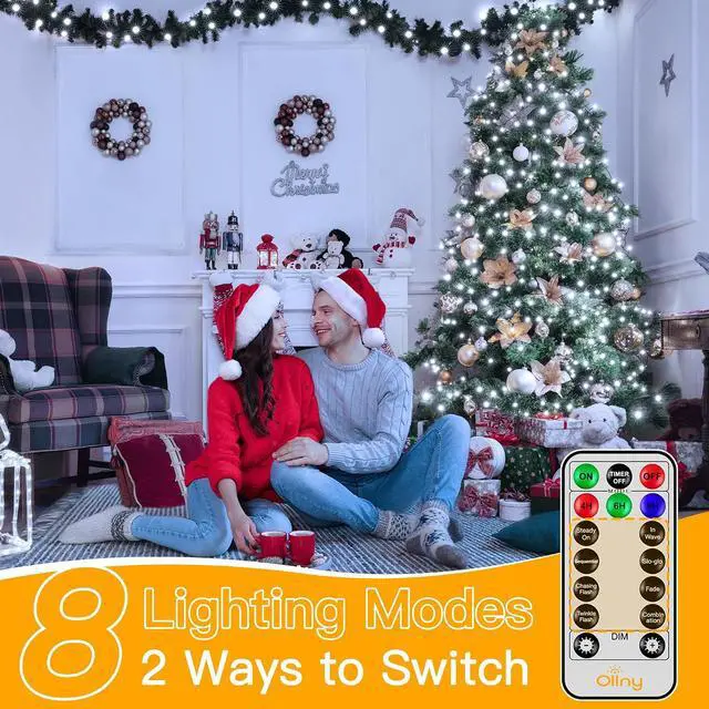Alt view image 4 of 7 - Christmas Tree Lights 8.2ft*16 Strings with Ring, 8 Lighting Modes 3 Timers Dimmable Christmas Lights Indoor/Outdoor with Remote, Waterproof for Xmas Decor (Cool White)