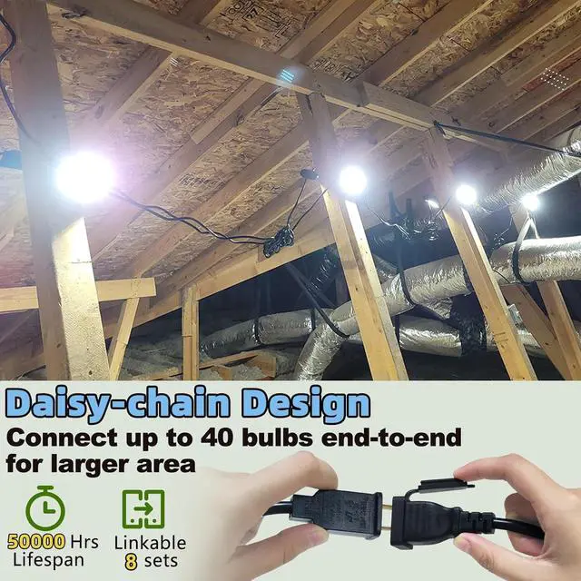 Alt view image 5 of 7 - 50FT Led Work Light 85W 8000LM Waterproof Construction String Lights Linkable Temporary Work Lighting Outdoor Indoor Worklight (5 Light Heads)