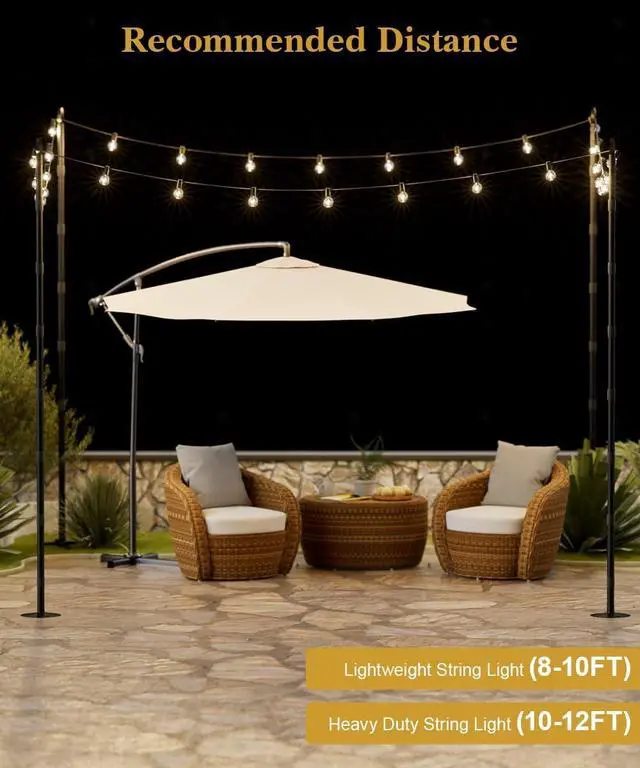 Alt view image 5 of 7 - 10Ft String Light Poles for Hard Surfaces, Outdoor Light Stand for Backyard, Garden & Patio Party Lighting, Heavy-Duty Metal Poles with Waterproof Finish, Rustproof & Adjustable, 2 Pack