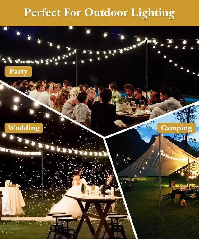 Alt view image 6 of 7 - 10Ft String Light Poles for Hard Surfaces, Outdoor Light Stand for Backyard, Garden & Patio Party Lighting, Heavy-Duty Metal Poles with Waterproof Finish, Rustproof & Adjustable, 2 Pack