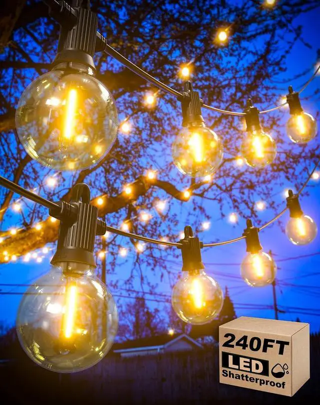 Main image of Outdoor String Lights, 240FT Patio Lights with 124 Shatterproof G40 Globe Bulb(4 Spare), Waterproof Connectable Dimmable LED Hanging Lights for Outside Backyard Porch Balcony Gazebo (120FTx2)