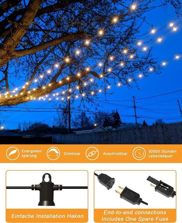 Alt view image 3 of 7 - Outdoor String Lights, 240FT Patio Lights with 124 Shatterproof G40 Globe Bulb(4 Spare), Waterproof Connectable Dimmable LED Hanging Lights for Outside Backyard Porch Balcony Gazebo (120FTx2)