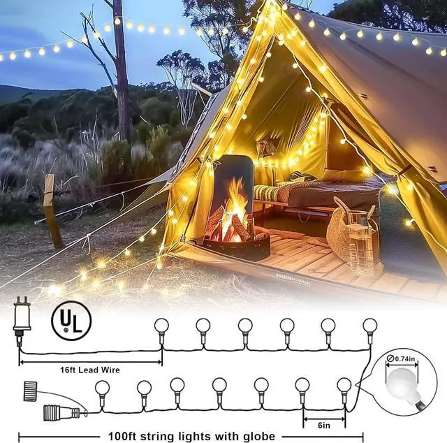 Alt view image 7 of 7 - 100ft Warm White Globe String Lights Indoor Outdoor Waterproof with Remote | 200 LED Christmas fairy Lights Plug in, Connectable Hanging Lights for Bedroom Classroom Patio Valentines Day Decorations
