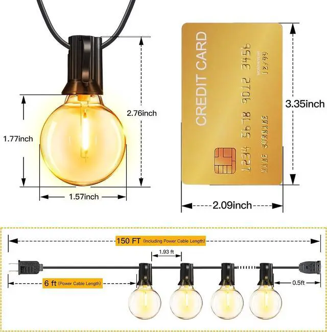 Alt view image 4 of 7 - 150FT Outdoor String Lights, Waterproof Connectable Shatterproof Outside Light with 75 Edison + 4 Spare LED Bulbs Plug in, Patio Lights for Indoor Balcony Porch Camping Deck
