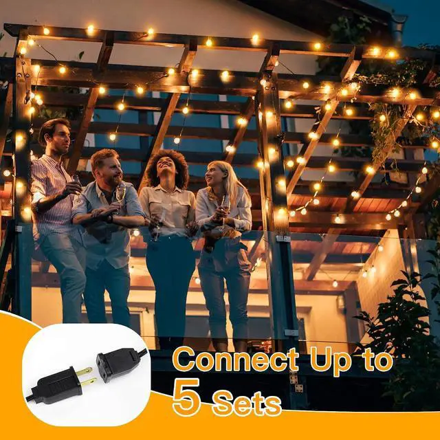 Alt view image 5 of 7 - 150FT Outdoor String Lights, Waterproof Connectable Shatterproof Outside Light with 75 Edison + 4 Spare LED Bulbs Plug in, Patio Lights for Indoor Balcony Porch Camping Deck
