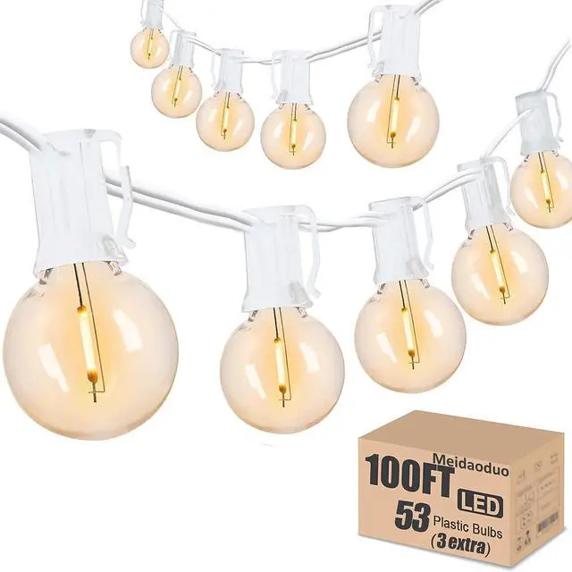 Main image of Outdoor String Lights Waterproof Patio LED 100FT G40 Globe String Lights with 53 Shatterproof Clear Bulbs(3 Extra) for Indoor/Outdoor Wedding Pergola Gazebo White String Lights