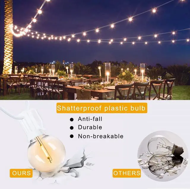 Alt view image 3 of 7 - Outdoor String Lights Waterproof Patio LED 100FT G40 Globe String Lights with 53 Shatterproof Clear Bulbs(3 Extra) for Indoor/Outdoor Wedding Pergola Gazebo White String Lights