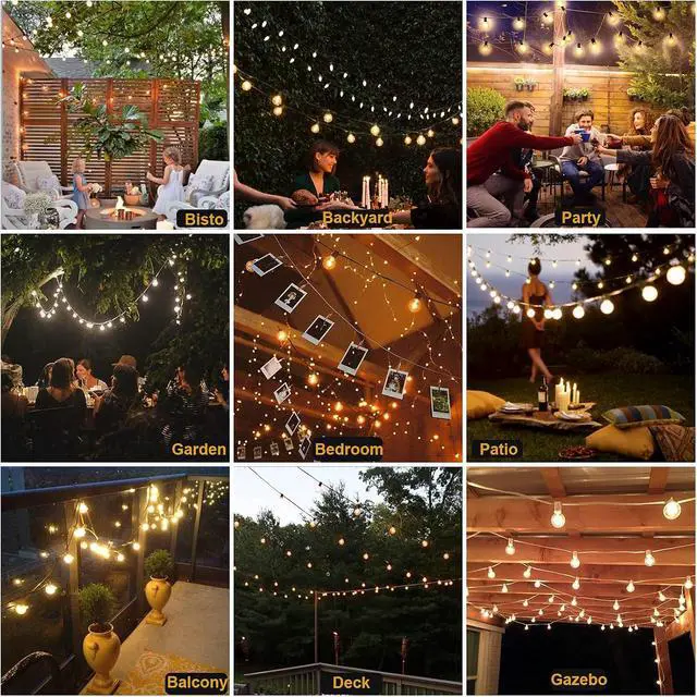 Alt view image 7 of 7 - Outdoor String Lights Waterproof Patio LED 100FT G40 Globe String Lights with 53 Shatterproof Clear Bulbs(3 Extra) for Indoor/Outdoor Wedding Pergola Gazebo White String Lights