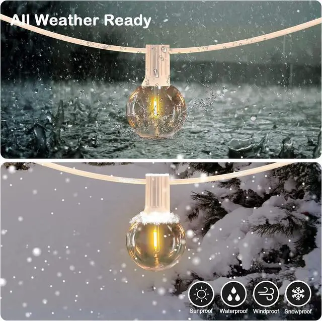 Alt view image 5 of 7 - Outdoor String Lights Waterproof Patio LED 100FT G40 Globe String Lights with 53 Shatterproof Clear Bulbs(3 Extra) for Indoor/Outdoor Wedding Pergola Gazebo White String Lights