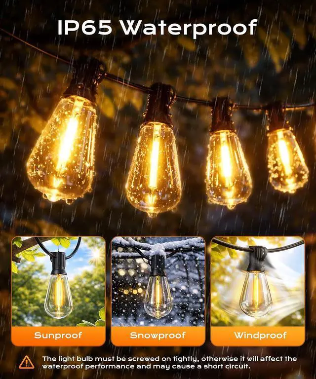 Alt view image 6 of 7 - Outdoor String Lights, 100 FT Patio Lights for Outside | Smart App & Remote Control with Timer, Dimmable with 4 Scene Modes, Warm White Waterproof LED Bulbs for Garden, Yard Decor