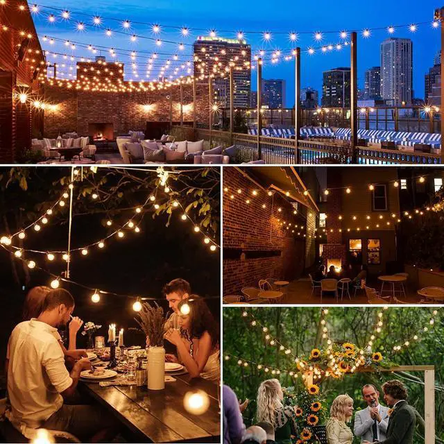 Alt view image 6 of 7 - 100Ft LED Outdoor String Lights, Dimmable Patio Lights, Waterproof Shatterproof 53 G40 Globe Bulb String for Backyard Bistro-Black 1 Pack