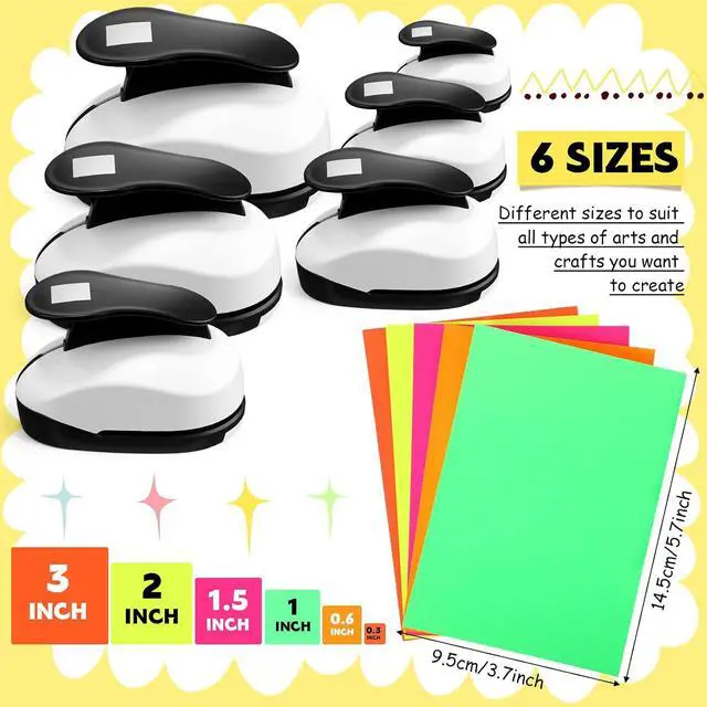 Alt view image 2 of 7 - 6 Pcs Square Punch Set 3in/2in/1.5in/1in/0.6in/0.3in Scrapbook Hole Punchers Crafting with 10 Sticker Paper Square Cutter Scrapbook for Office Supplies DIY Albums Photos(Black)